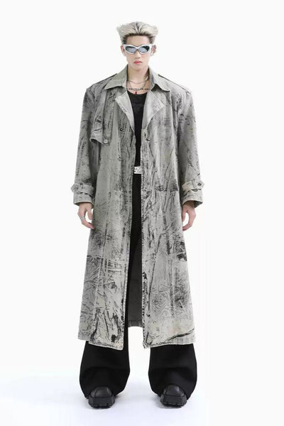 Washed Tie-Dyed Long Coat Korean Street Fashion Long Coat By Turn Tide Shop Online at OH Vault