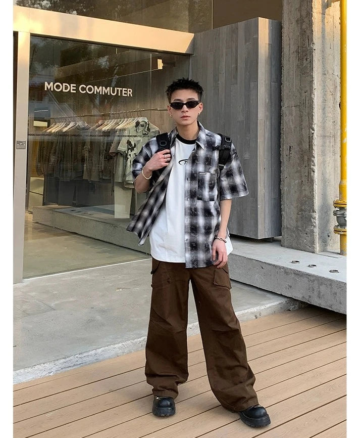 Casual Plaid Short Sleeve Shirt Korean Street Fashion Shirt By Poikilotherm Shop Online at OH Vault