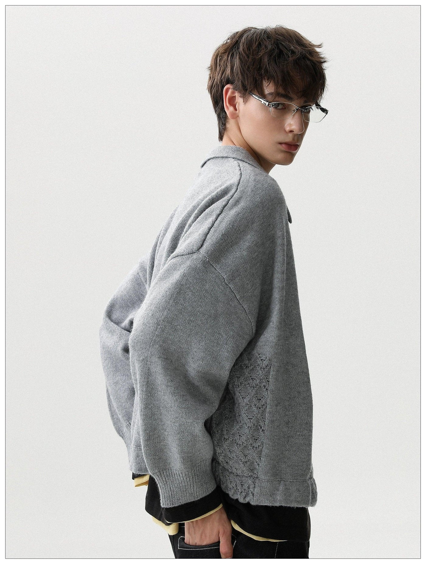 Patterned Splice Knit Jacket Korean Street Fashion Jacket By Mr Nearly Shop Online at OH Vault