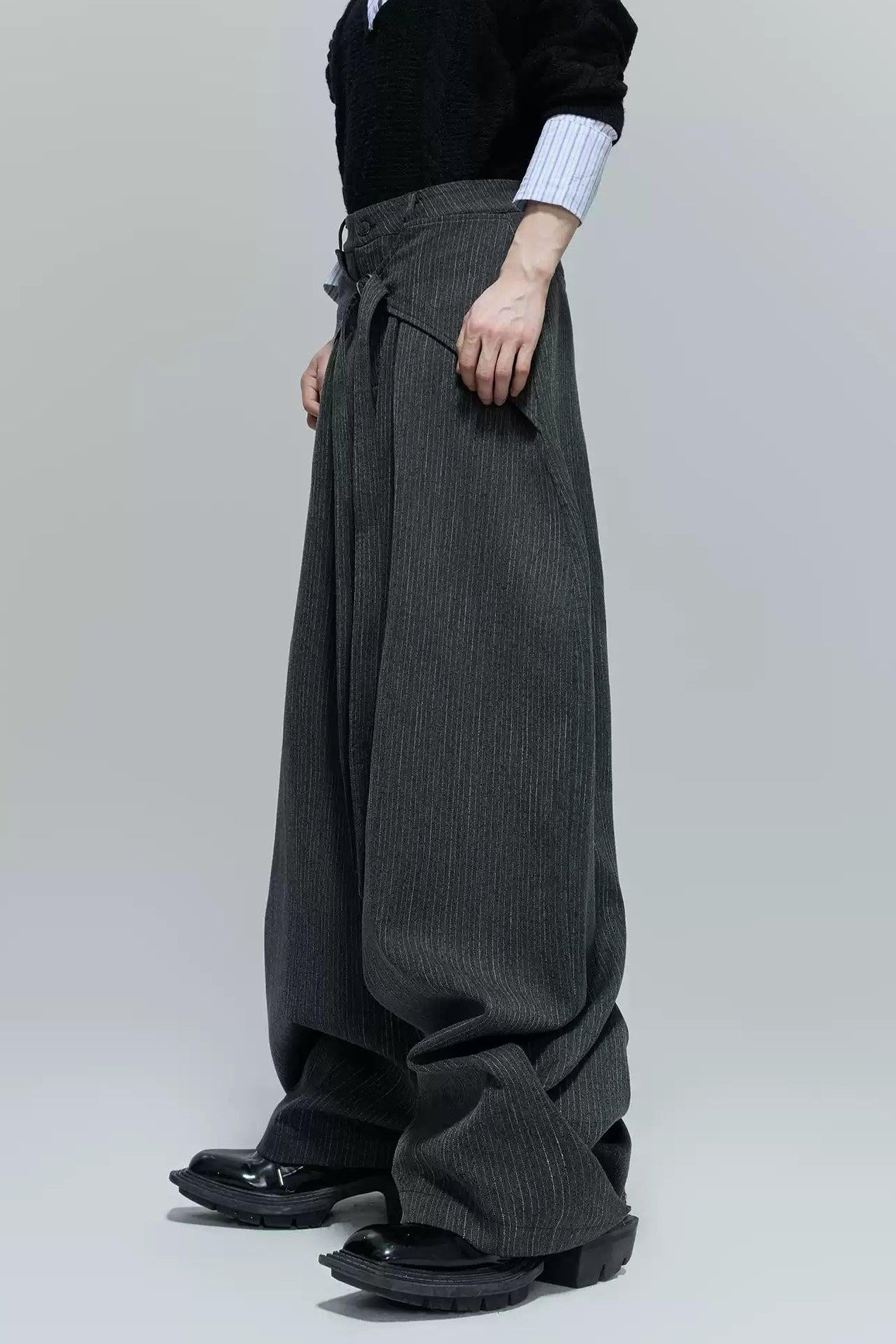 Structured Mid Strap Striped Pants Korean Street Fashion Pants By Argue Culture Shop Online at OH Vault