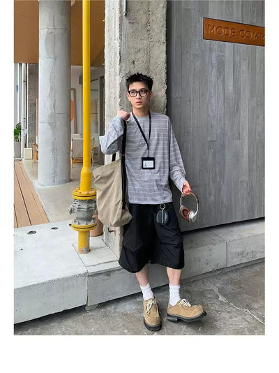Striped Lines Long Sleeve T-Shirt Korean Street Fashion T-Shirt By Poikilotherm Shop Online at OH Vault