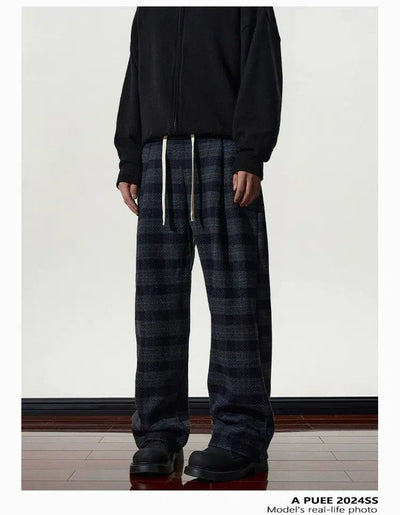 Drawstring Plaid Casual Pants Korean Street Fashion Pants By A PUEE Shop Online at OH Vault