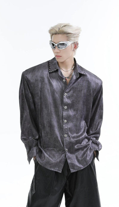 Rivet Collar Shiny Buttoned Shirt