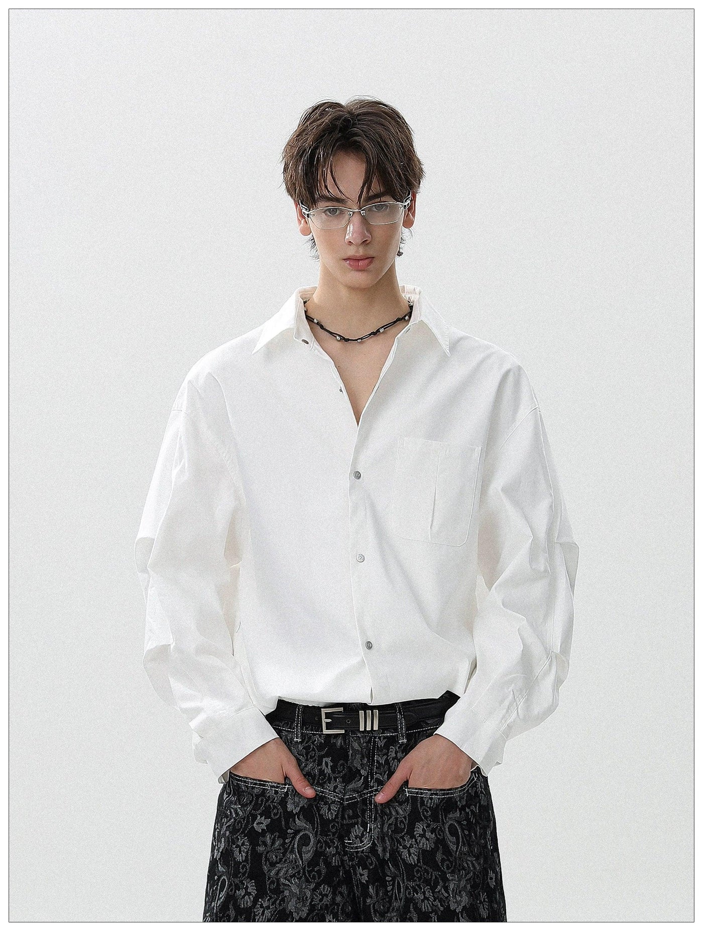 Solid Front Pocket Snap Buttoned Shirt Korean Street Fashion Shirt By Mr Nearly Shop Online at OH Vault