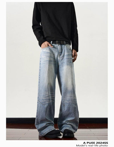 Faded Multi-Whiskers Jeans Korean Street Fashion Jeans By A PUEE Shop Online at OH Vault