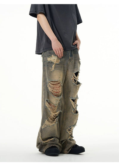 Scattered Ripped Detail Jeans Korean Street Fashion Jeans By 77Flight Shop Online at OH Vault