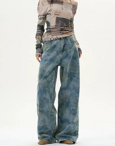 Bleach Wash Pattern Jeans Korean Street Fashion Jeans By 77Flight Shop Online at OH Vault