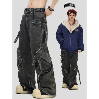 Multiple Detail Washed Jeans Korean Street Fashion Jeans By INS Korea Shop Online at OH Vault