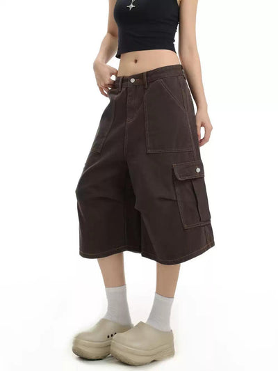 Buttoned Wide Cargo Shorts Korean Street Fashion Shorts By INS Korea Shop Online at OH Vault
