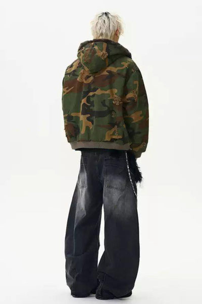 Camouflage Scattered Distress Jacket Korean Street Fashion Jacket By A PUEE Shop Online at OH Vault