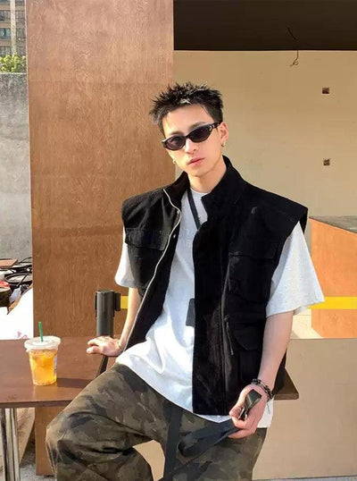Multiple Pocket Cargo Vest Korean Street Fashion Vest By Poikilotherm Shop Online at OH Vault