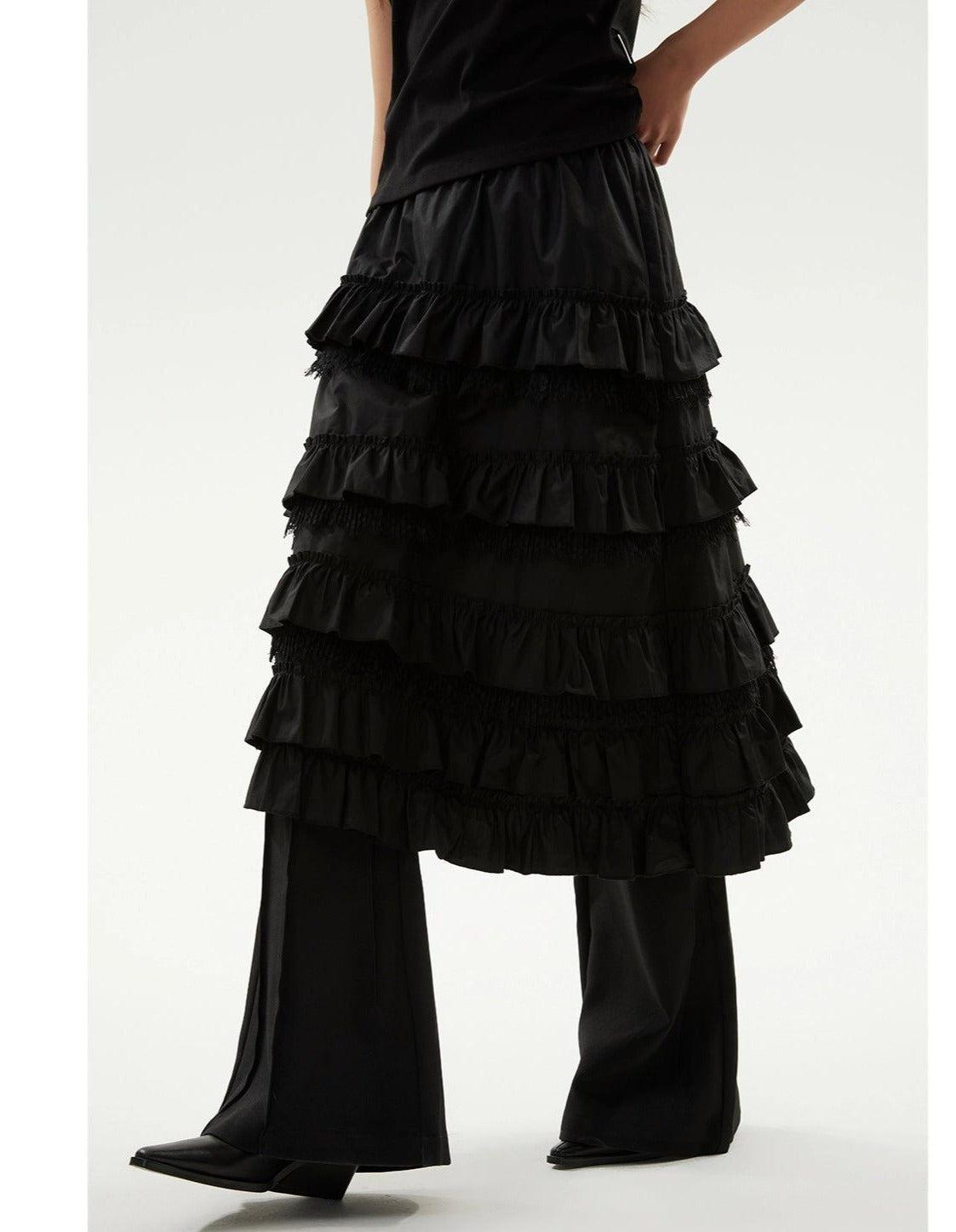 Ruffles Detail Long Skirt Korean Street Fashion Skirt By Funky Fun Shop Online at OH Vault