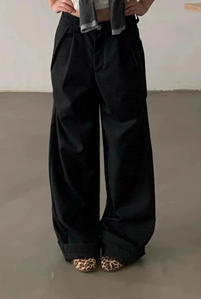 Solid Pleated Wide Trousers Korean Street Fashion Trousers By In Knots Shop Online at OH Vault