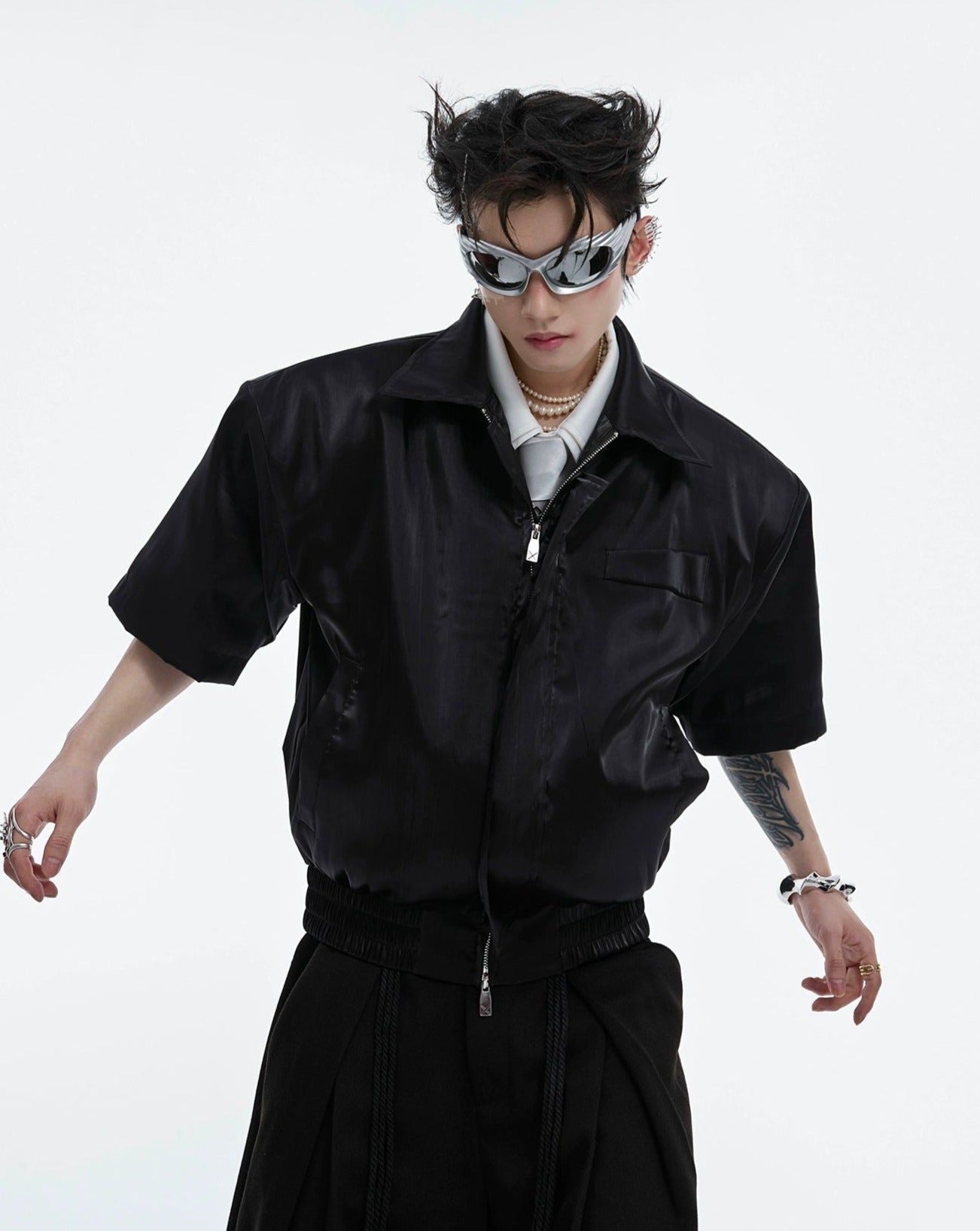 Ruched End Zipped Shirt Korean Street Fashion Shirt By Argue Culture Shop Online at OH Vault
