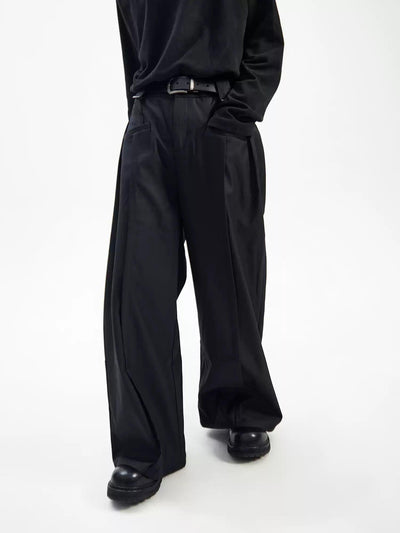 Vertical Pleats Belted Trousers Korean Street Fashion Trousers By Ash Dark Shop Online at OH Vault