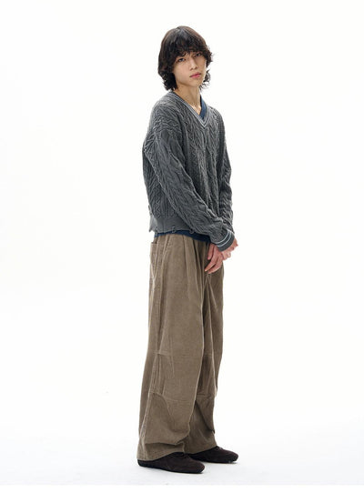 Distressed V-Neck Sweater Korean Street Fashion Sweater By 77Flight Shop Online at OH Vault