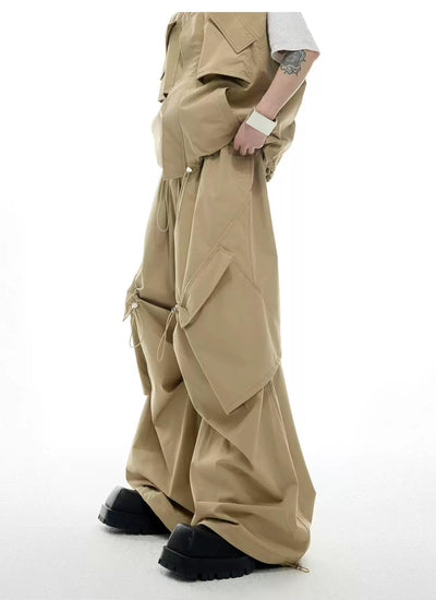 Drawstring Cargo Vest & Slant Pocket Pants Set Korean Street Fashion Clothing Set By Argue Culture Shop Online at OH Vault
