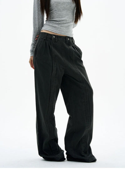 Structured Pleats Relaxed Fit Jeans Korean Street Fashion Jeans By 77Flight Shop Online at OH Vault