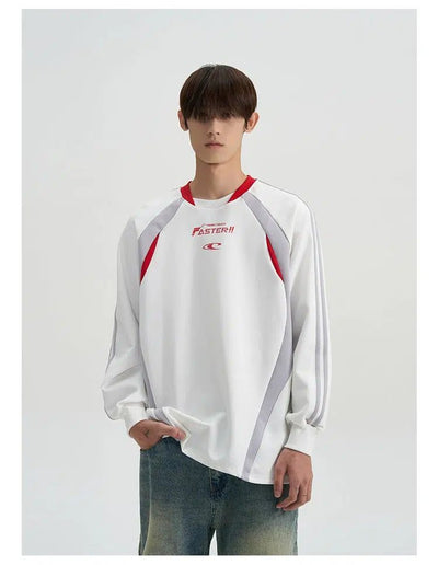 Striped Sports Style Crewneck Korean Street Fashion Crewneck By A PUEE Shop Online at OH Vault