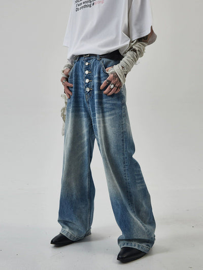 Rippled Wash Button-Down Jeans Korean Street Fashion Jeans By Ash Dark Shop Online at OH Vault