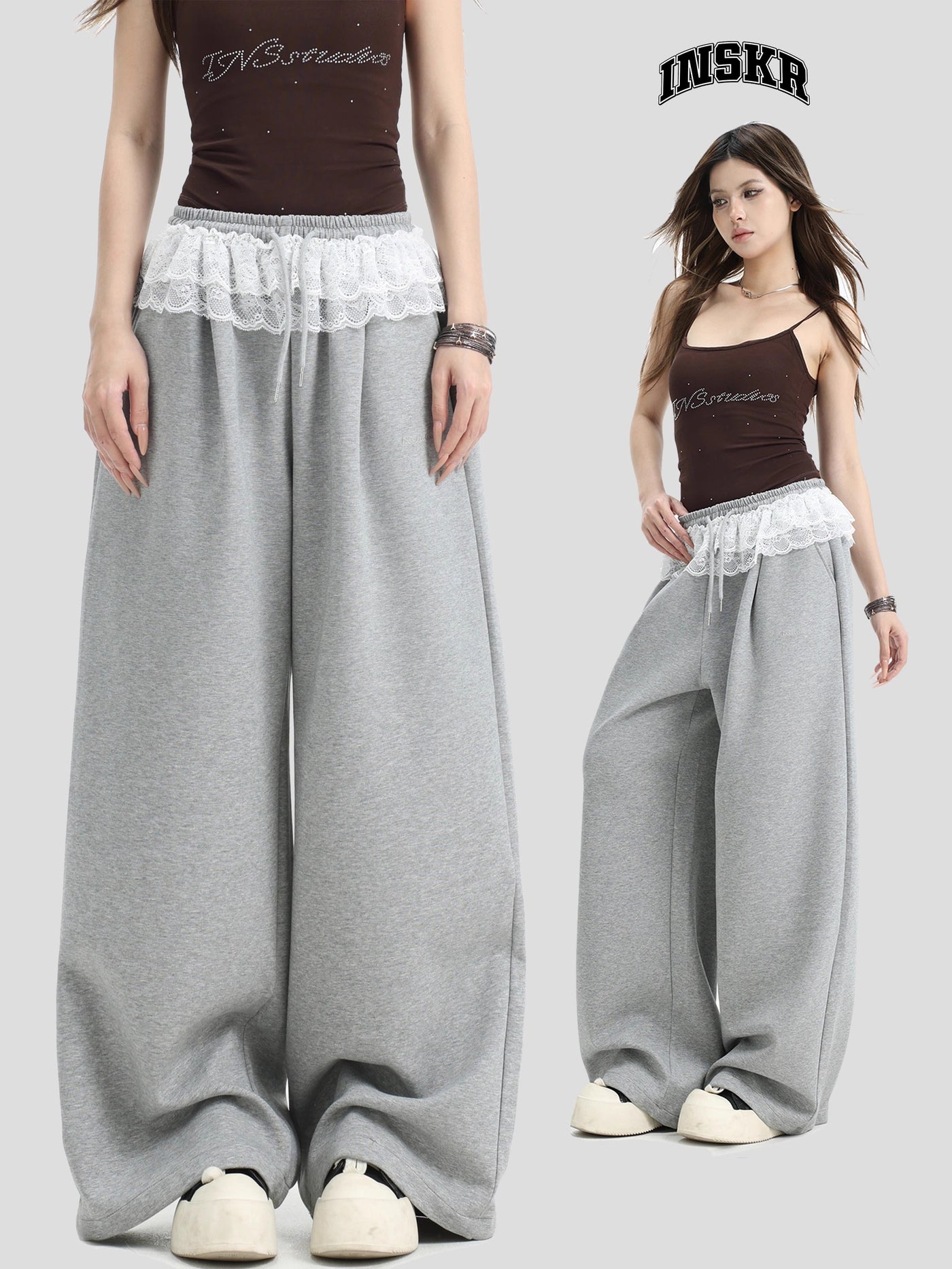 Drawcord Lace Detail Sweatpants Korean Street Fashion Pants By INS Korea Shop Online at OH Vault
