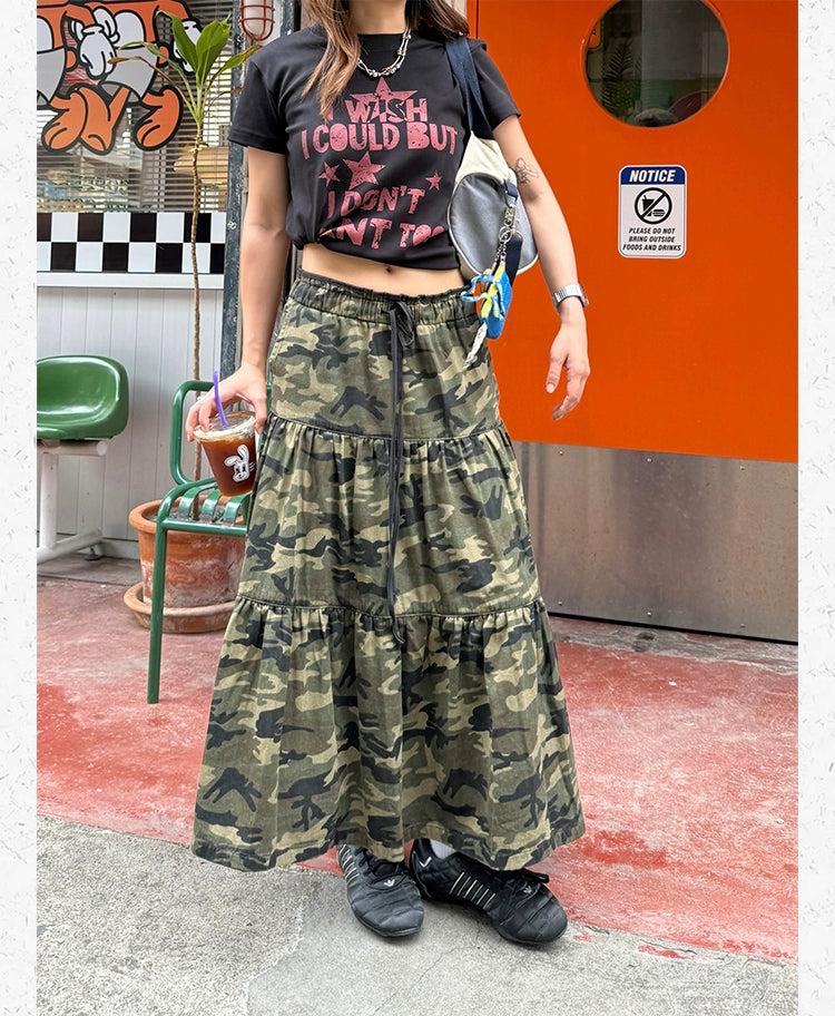 Drawstring Camouflage Long Skirt Korean Street Fashion Skirt By Made Extreme Shop Online at OH Vault