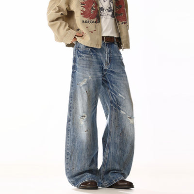 Distressed Lightning Pattern Jeans Korean Street Fashion Jeans By MEBXX Shop Online at OH Vault