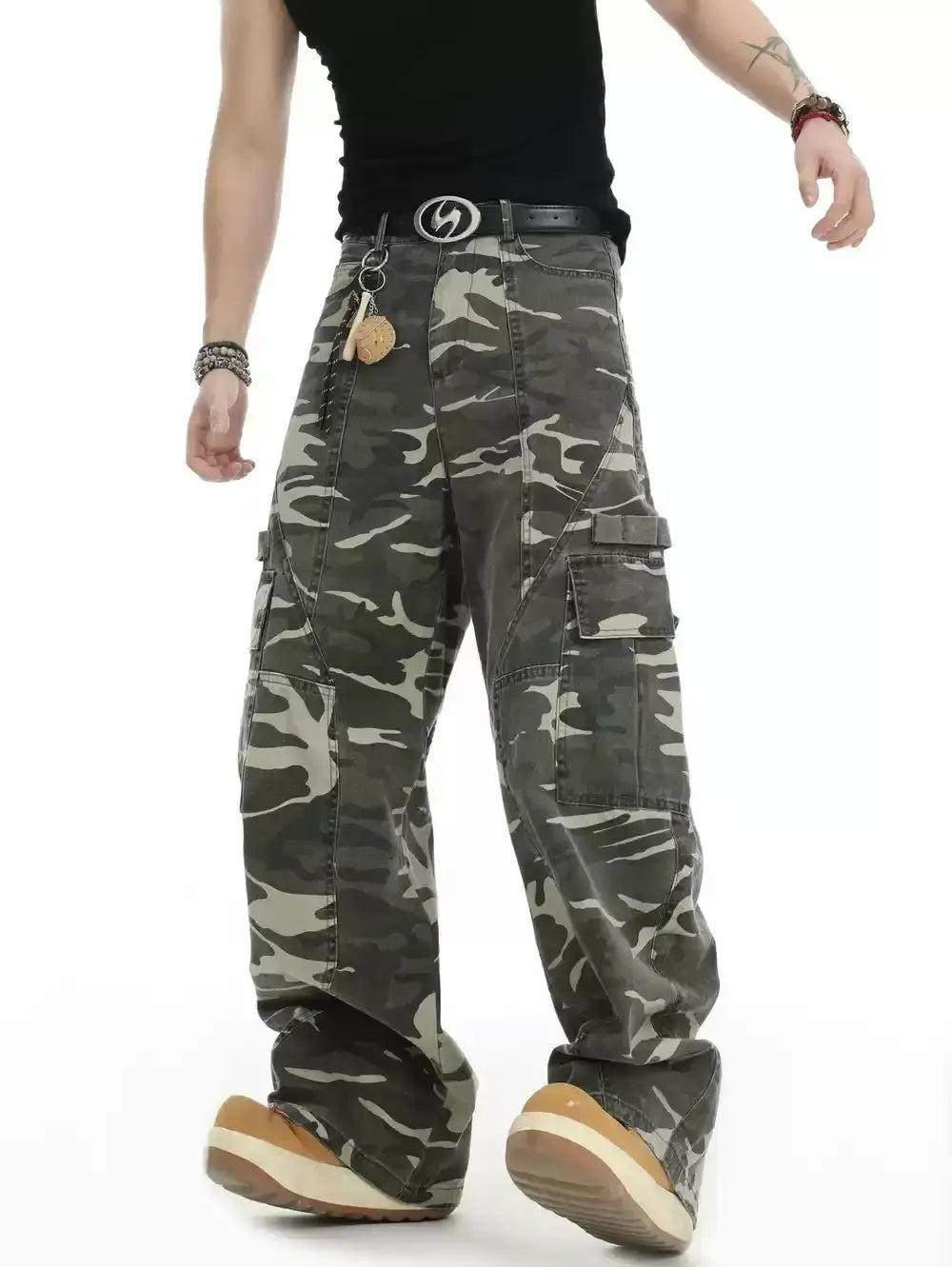 Faded Camo Big Pocket Cargo Pants Korean Street Fashion Pants By INS Korea Shop Online at OH Vault