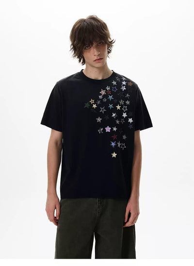 Assorted Stars Detail T-Shirt Korean Street Fashion T-Shirt By 77Flight Shop Online at OH Vault