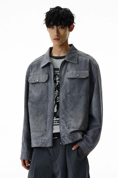 Distressed Tie-Dyed Boxy Jacket Korean Street Fashion Jacket By A PUEE Shop Online at OH Vault