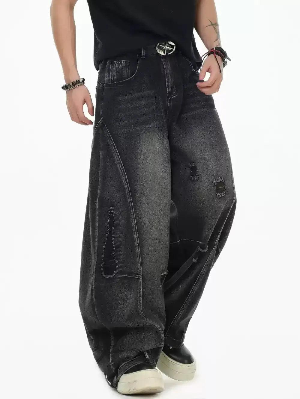 Distressed Spots Wide Cut Jeans Korean Street Fashion Jeans By INS Korea Shop Online at OH Vault