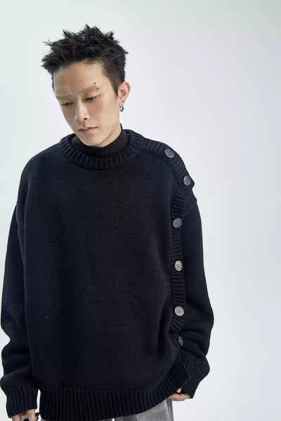 Side Buttons Round Neck Sweater Korean Street Fashion Sweater By Ash Dark Shop Online at OH Vault