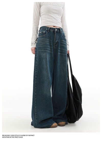 Whiskers Fade Wide Jeans Korean Street Fashion Jeans By Mr Nearly Shop Online at OH Vault