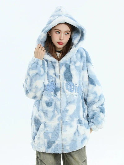 Tie-Dyed Plushy Zip-Up Jacket Korean Street Fashion Jacket By INS Korea Shop Online at OH Vault