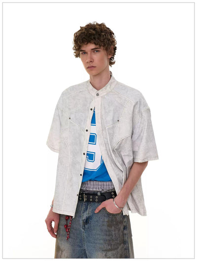 Contrast Lined Snap Buttoned Shirt Korean Street Fashion Shirt By Mr Nearly Shop Online at OH Vault