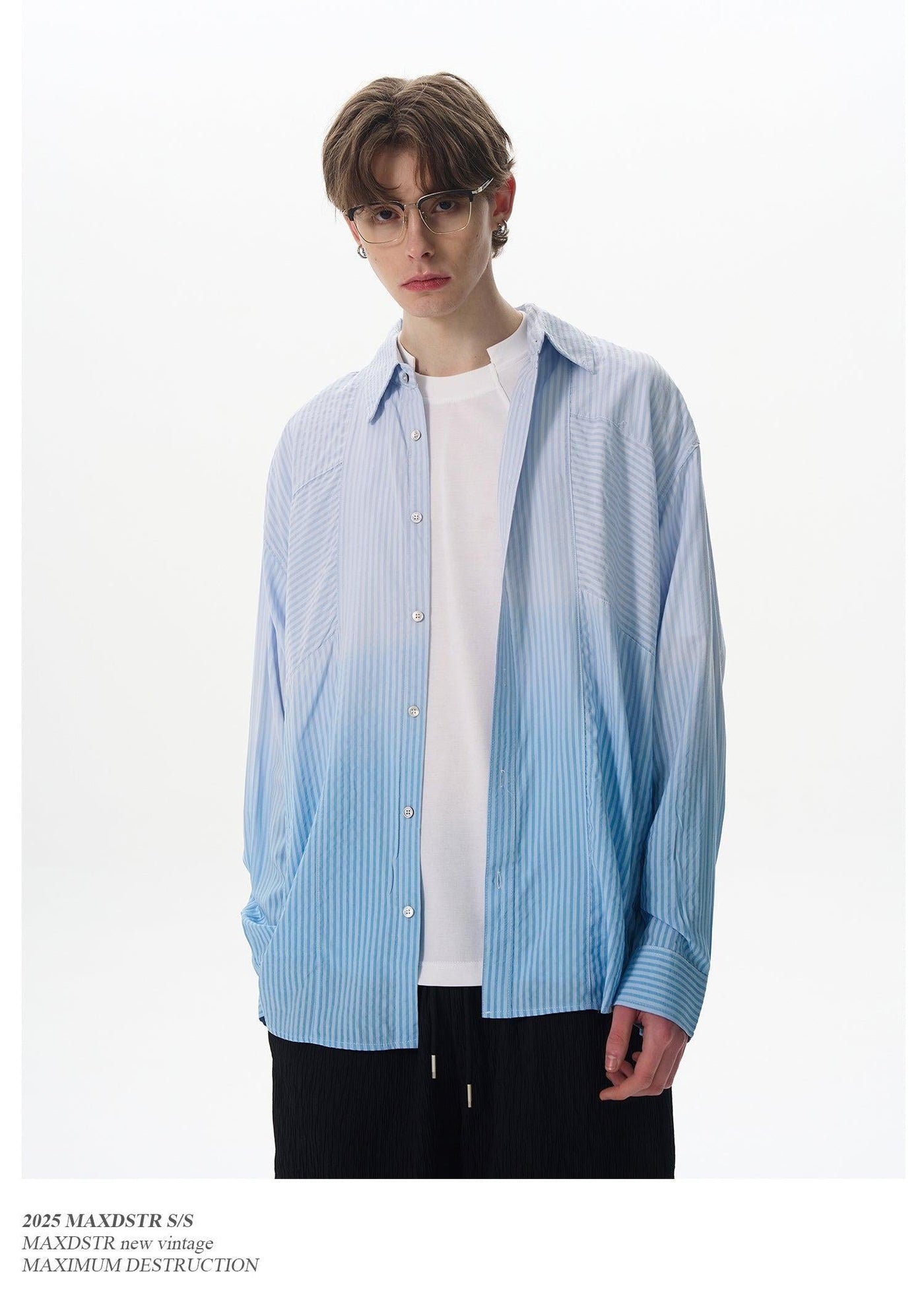 Gradient Contrast Striped Shirt Korean Street Fashion Shirt By MaxDstr Shop Online at OH Vault