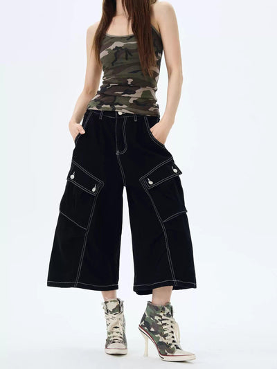 Chic Stitched Cargo Denim Shorts Korean Street Fashion Shorts By 77Flight Shop Online at OH Vault