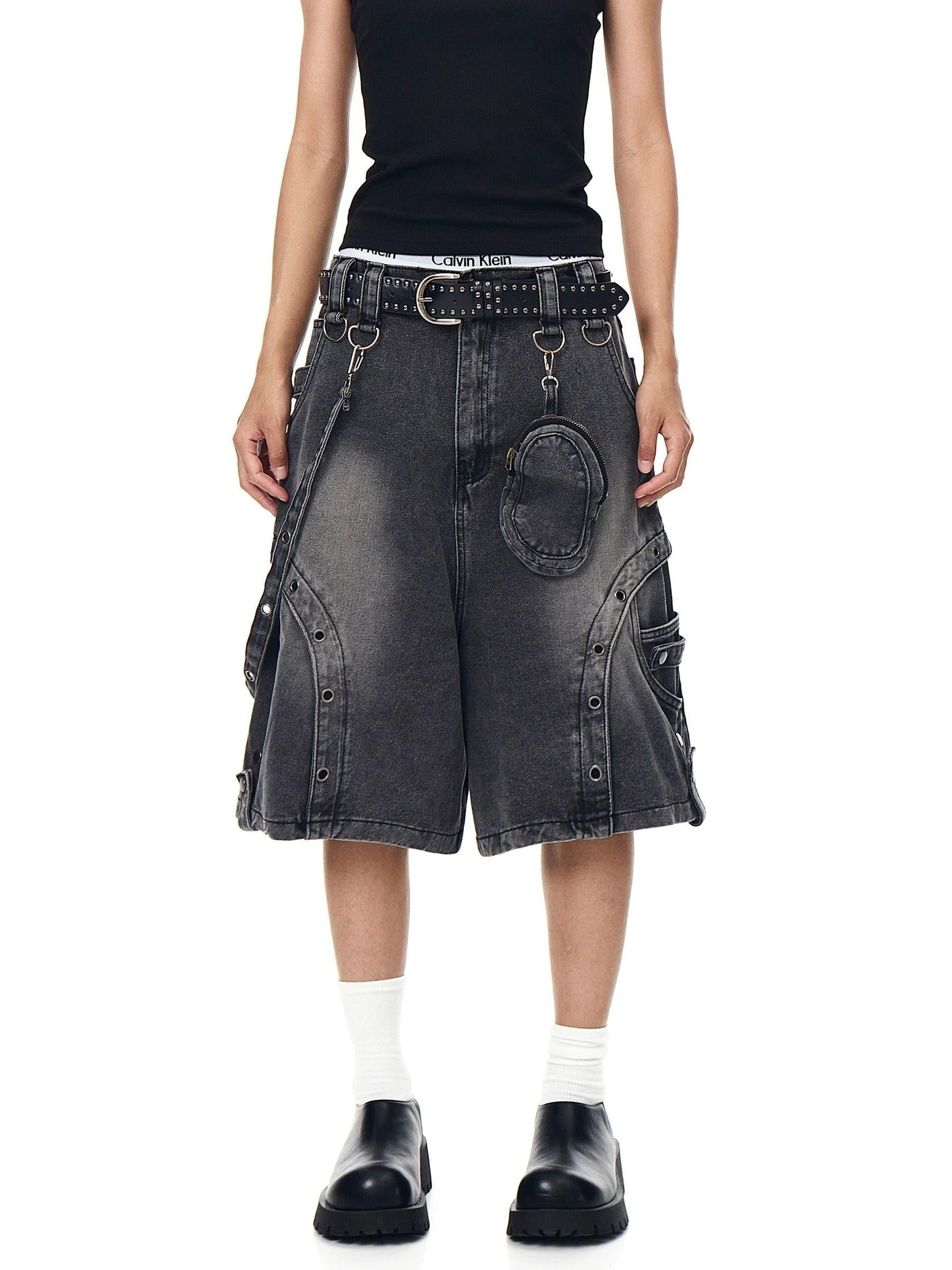 Washed Multiple Detail Denim Shorts Korean Street Fashion Shorts By Blacklists Shop Online at OH Vault