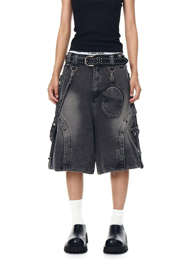 Washed Multiple Detail Denim Shorts Korean Street Fashion Shorts By Blacklists Shop Online at OH Vault