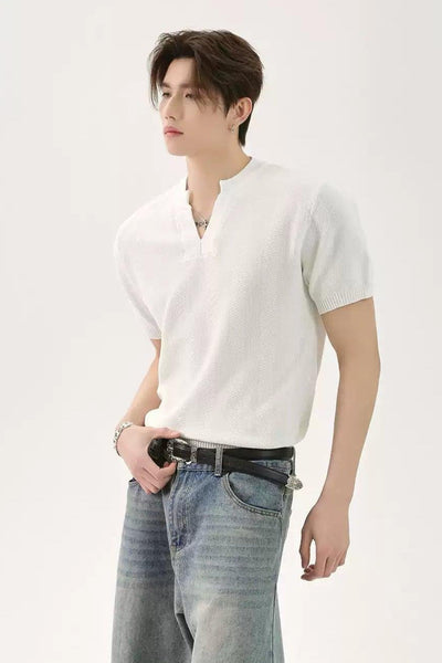 Plain V-Neck Knit T-Shirt Korean Street Fashion T-Shirt By Turn Tide Shop Online at OH Vault