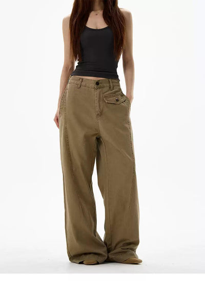 Slant Pocket Straight Fit Pants Korean Street Fashion Pants By 77Flight Shop Online at OH Vault