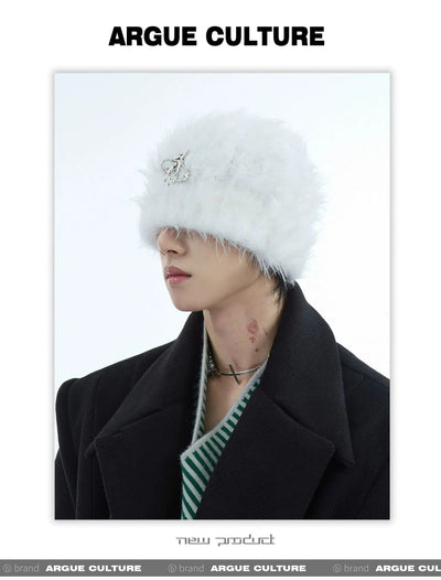 Furry Pearl & Metal Logo Hat Korean Street Fashion Hat By Argue Culture Shop Online at OH Vault