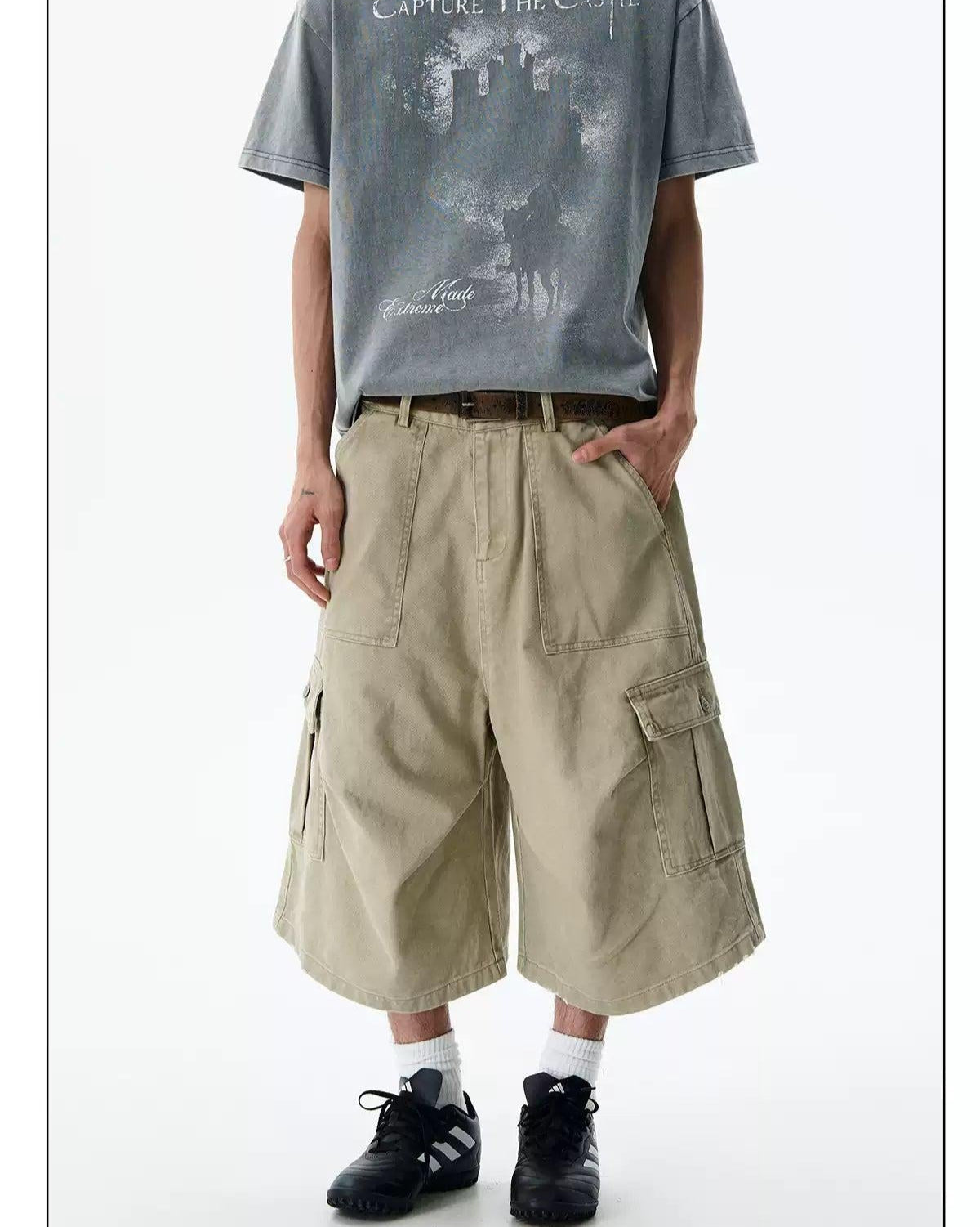 Wide Cargo Style Denim Shorts Korean Street Fashion Shorts By A PUEE Shop Online at OH Vault