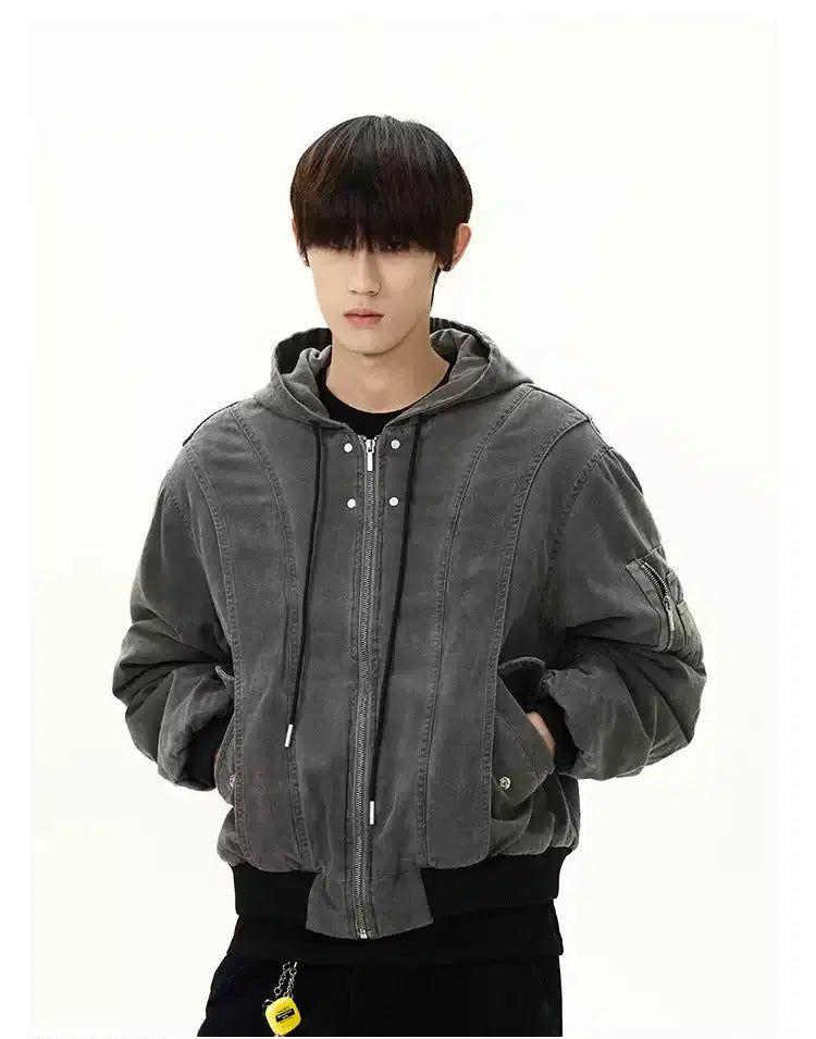 Washed Drawcord Short Hooded Jacket Korean Street Fashion Jacket By A PUEE Shop Online at OH Vault