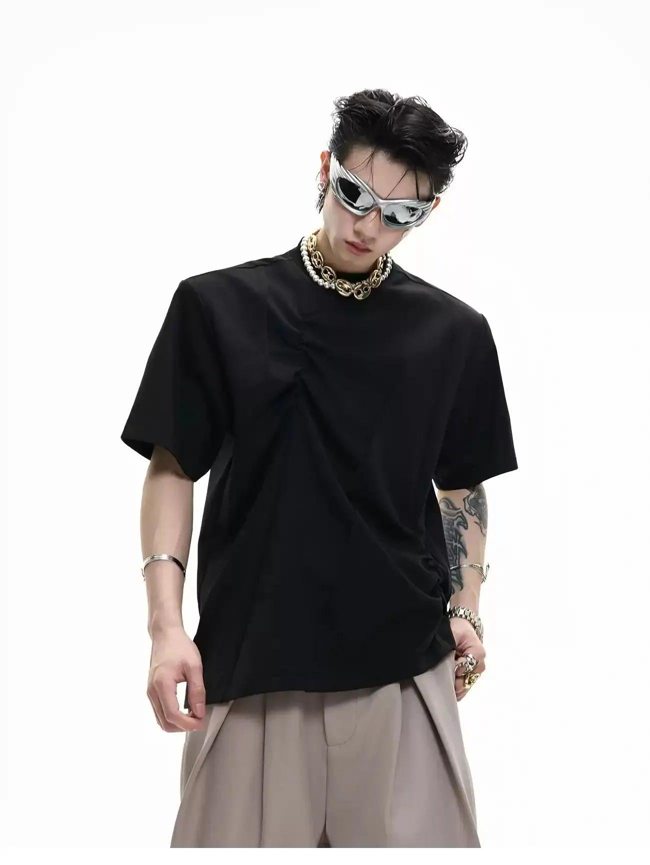 Structured Pleated T-Shirt Korean Street Fashion T-Shirt By Argue Culture Shop Online at OH Vault