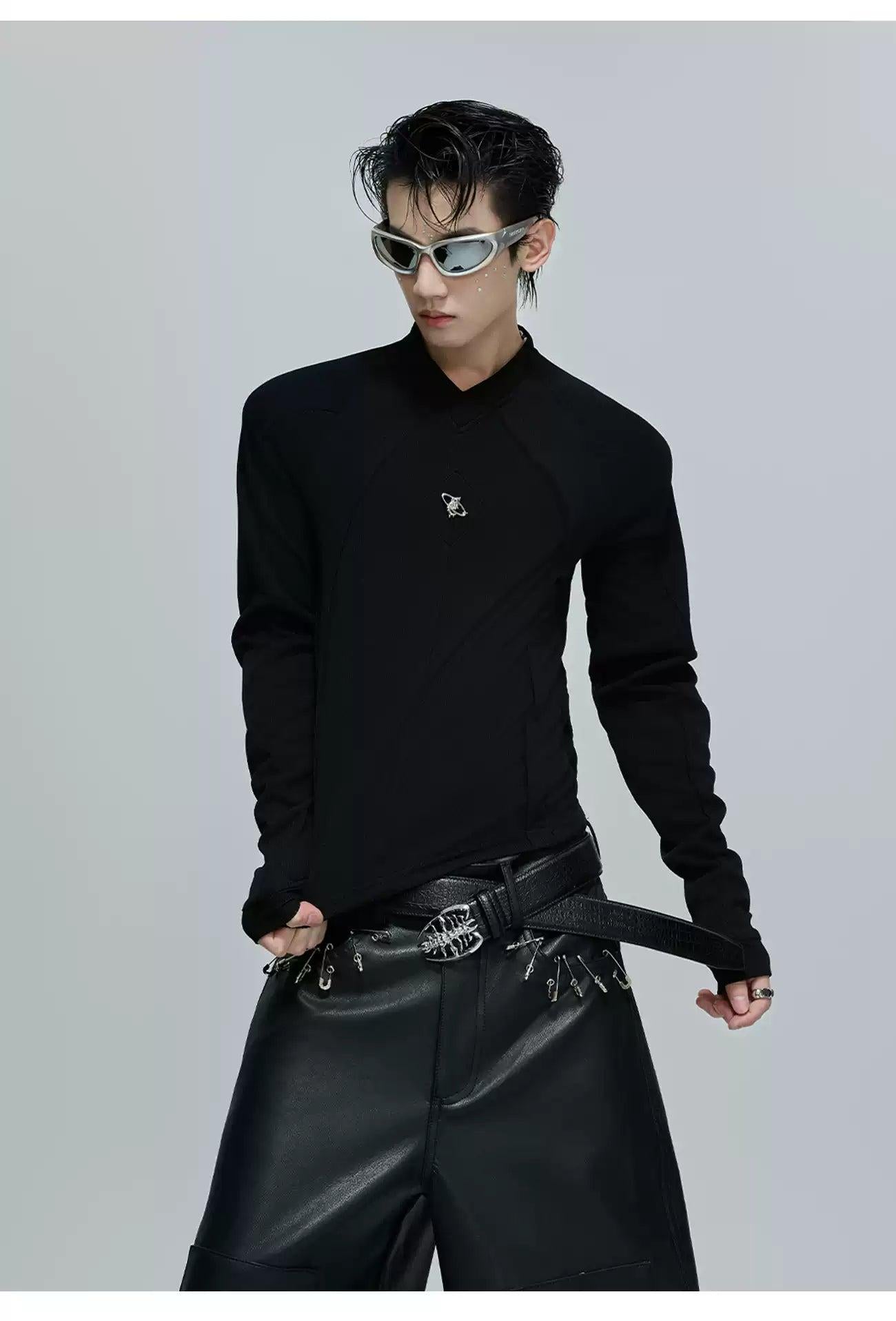 Slim Fit Structured Long Sleeve T-Shirt Korean Street Fashion T-Shirt By Argue Culture Shop Online at OH Vault