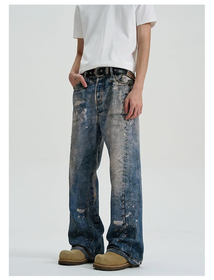 Paint-Splash Flared Jeans Korean Street Fashion Jeans By A PUEE Shop Online at OH Vault
