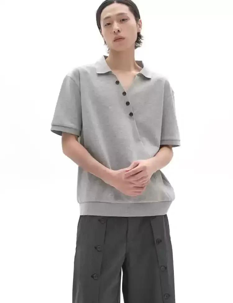 Diagonal Line Buttoned Polo Korean Street Fashion Polo By Pioneer of Heroism Shop Online at OH Vault
