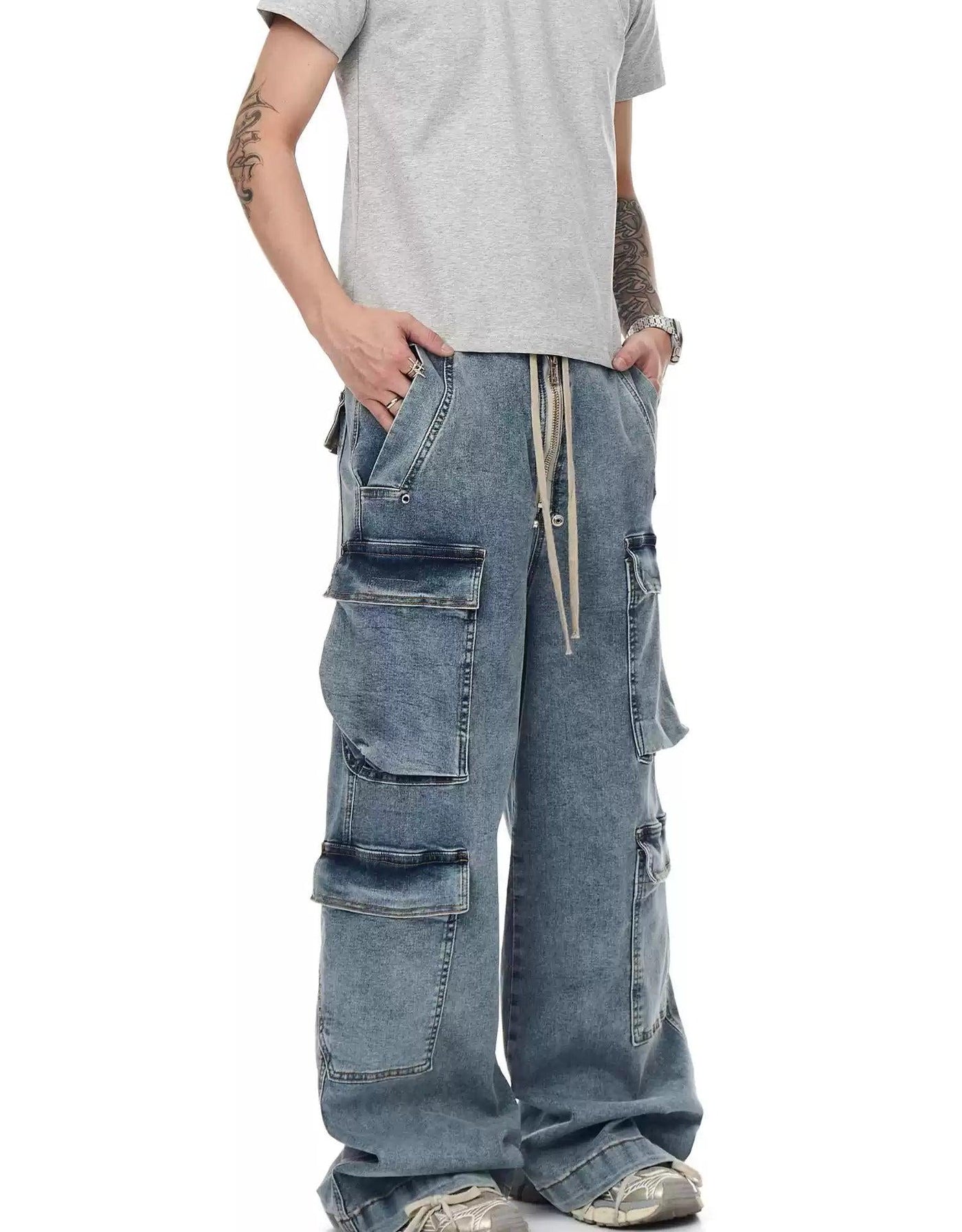 Drawstring Fade Cargo Jeans Korean Street Fashion Jeans By Blacklists Shop Online at OH Vault