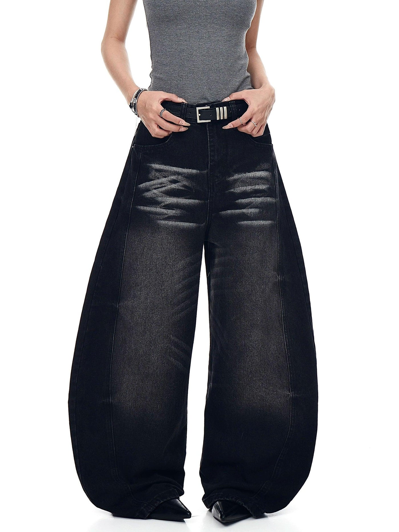 Faded Whiskers Wide Jeans Korean Street Fashion Jeans By Blacklists Shop Online at OH Vault